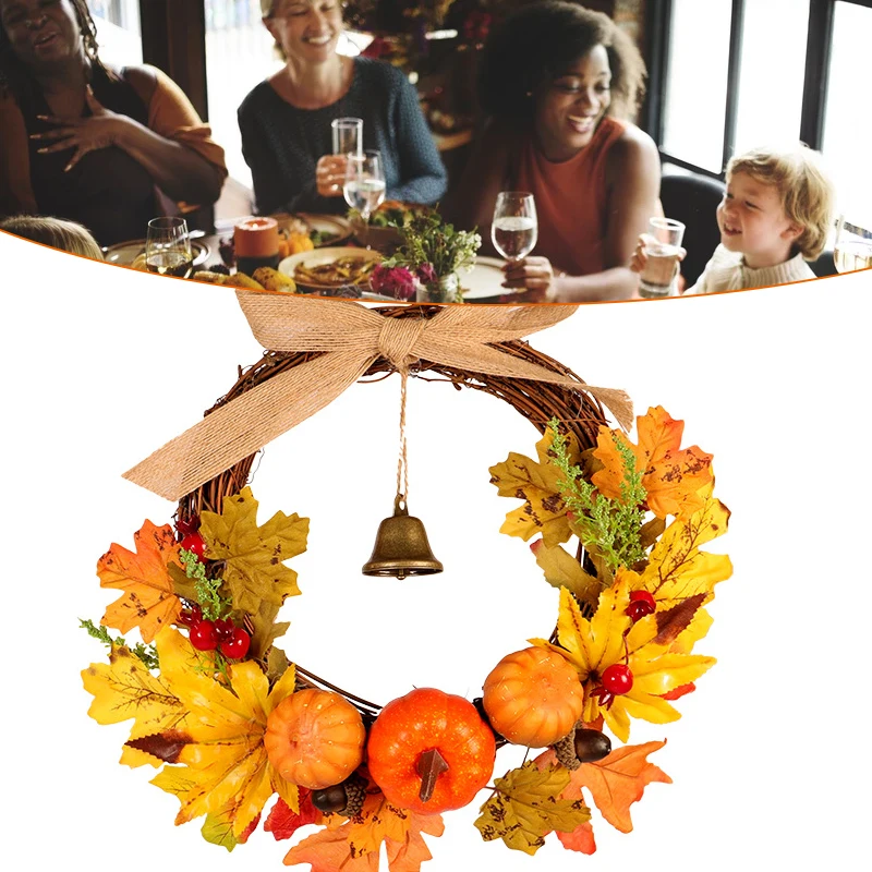 

1pcs 30CM Garland Window Restaurant Home Pumpkin Autumn Wreath Christmas Holiday Decor Thanksgiving Maple Leaf Decorations Door