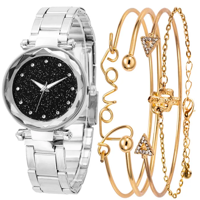 4-Silver 5pcs Luxury Brand Ladies Watches Women Watches Starry Sky Watch Quartz Diamond Wristwatches Montre Femme Relogio Feminino - Цвет: 4-Silver