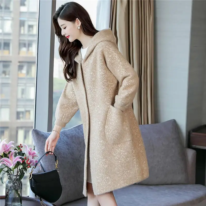 Женский кардиган с капюшоном из искусственного меха норки повседневный теплый