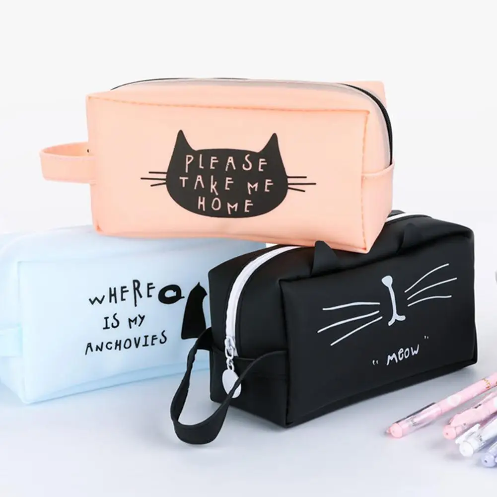 Новинка мультяшный студенческий пенал с принтом кота чехол для ручки макияжа на