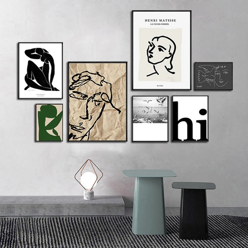 Flying Bird Landscape Abstract Geometry Woman Canvas Painting Decor Black and White Line Figures Poster Bedroom Wall Picture | Дом и сад