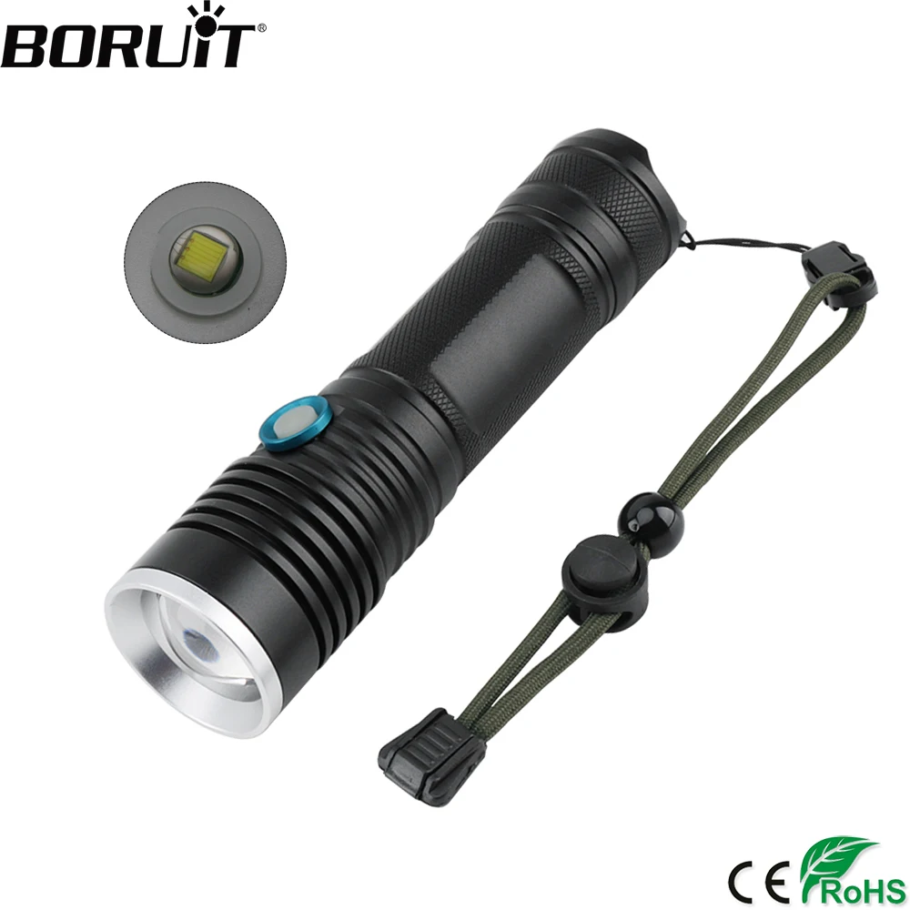 BORUiT Y-818 светодиодный фонарик высокой Мощность XM-L T6 1000lm фонарь 5-Режим масштабирования 18650 Перезаряжаемые Фонари с молоток безопасности