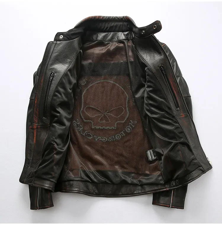 

2019 New Men back skull Motorcycle leather jacket Fashion Luminous skull Cowhide Riding Biker Jackets Winter Russia Coat Free Sh