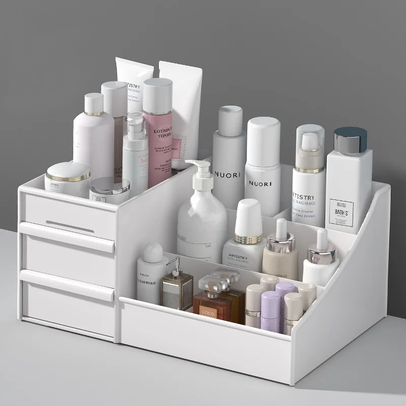 Organizador de maquillaje cosmético con cajones, caja de almacenamiento de plástico para el baño, soporte para lápiz labial y cepillo