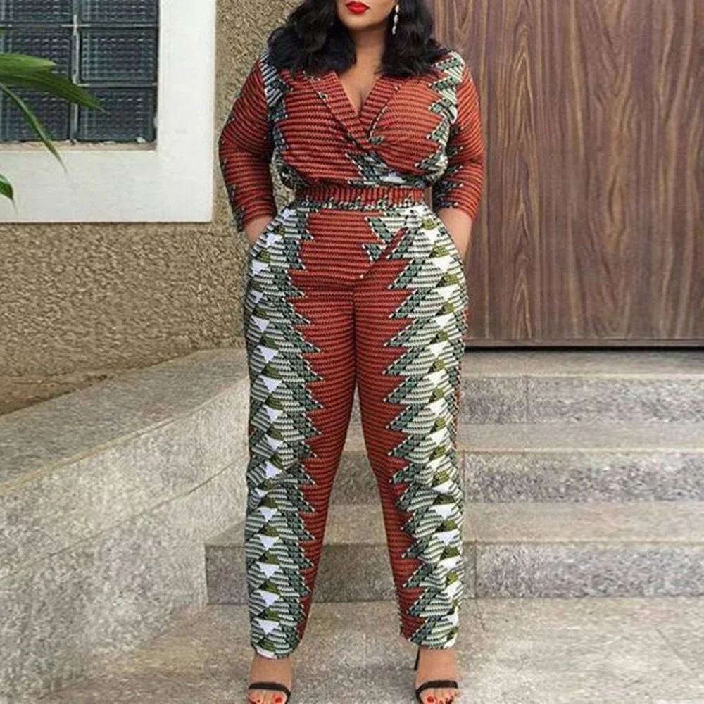 Повседневный женский комбинезон с высокой талией модный принт Африканский