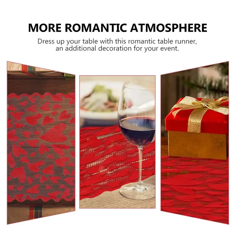 

2pcs Heart Pattern Table Runner Valentine Decorative Tablecloth Table Cover
