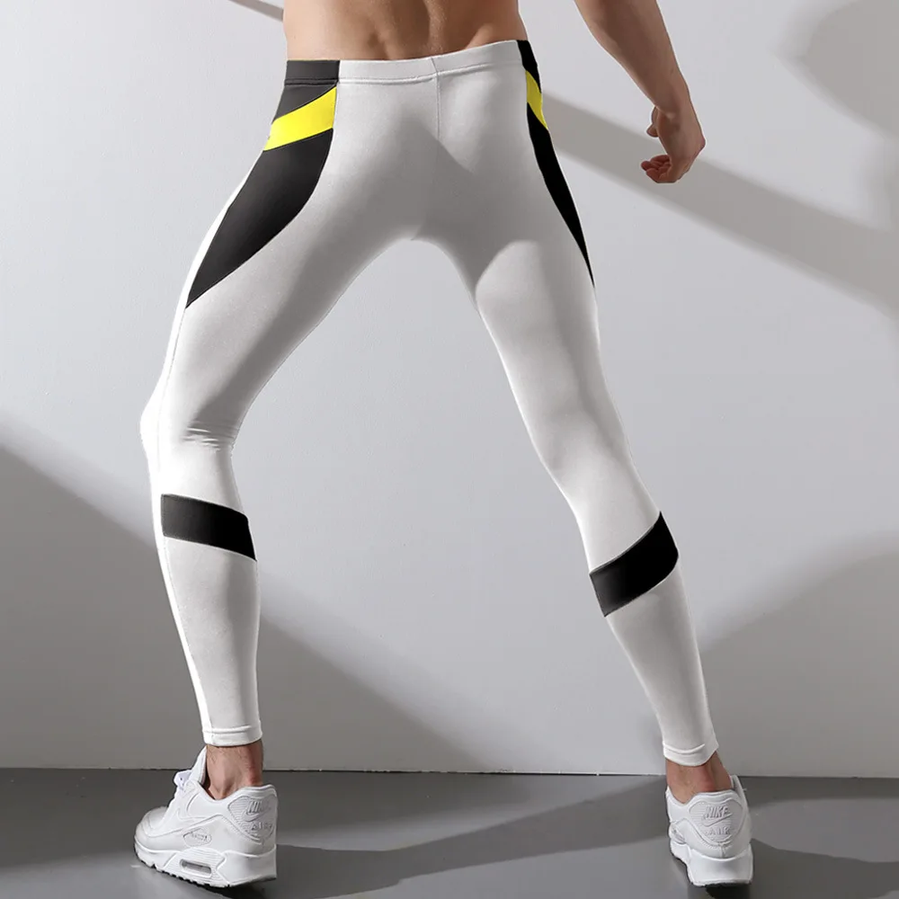 Мужские Сексуальные облегающие брюки компрессионные штаны для бега лоскутные