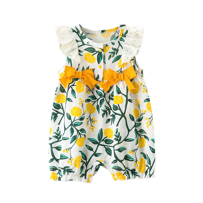 2019 Fashion Cute Toddler Kids Baby Girl Floral Ruffle Romper Flower Print Summer Bowknot Jumpsuit Newborn Clothes | Детская одежда и