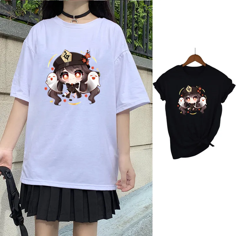 

Genshin Impact Hu Tao Print Women T Shirts Summer Casual Short Sleeve Shirt Harajuku Tops Female T-shirt Cute Cartoon Clothes