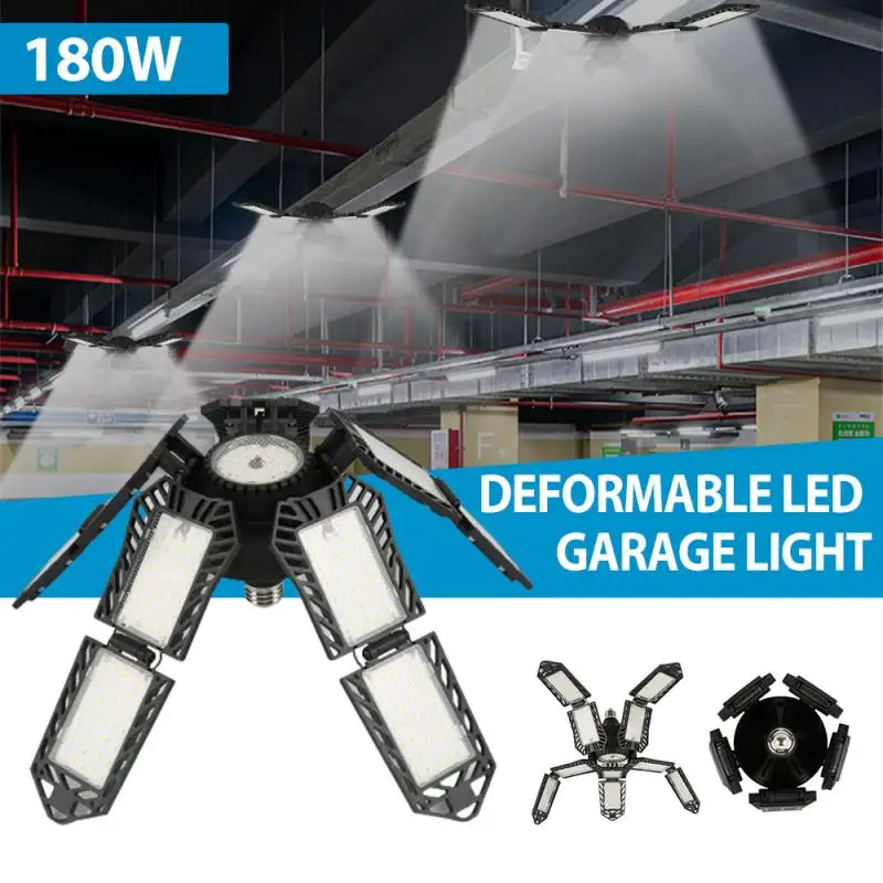 

New 180W 10 Adjustable Panels LED Garage Light E26/E27 Deformable Ceiling Light Warehouse Lighting Bulb For Home Workshop
