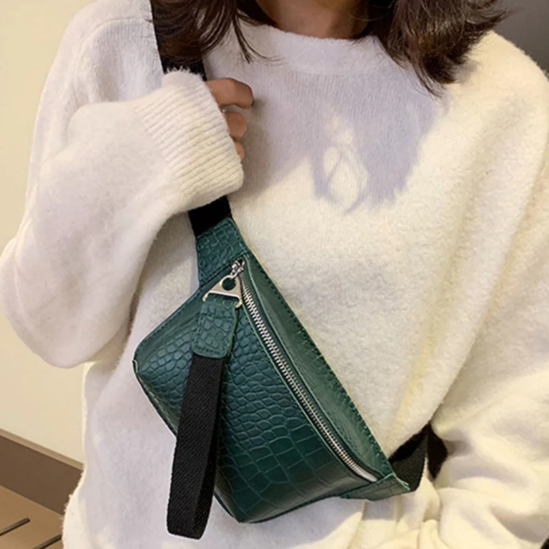 

Waist Bag For Women Chest Bag PU Leather Fanny Pack Phone Pouch Chest Packs Ladies Wide Strap Belt Bag Female Crossbody Bag