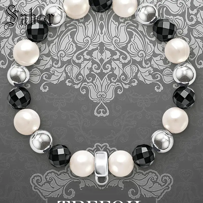Мужские амулеты браслеты с пресноводным жемчугом черные бусины серебряный цвет