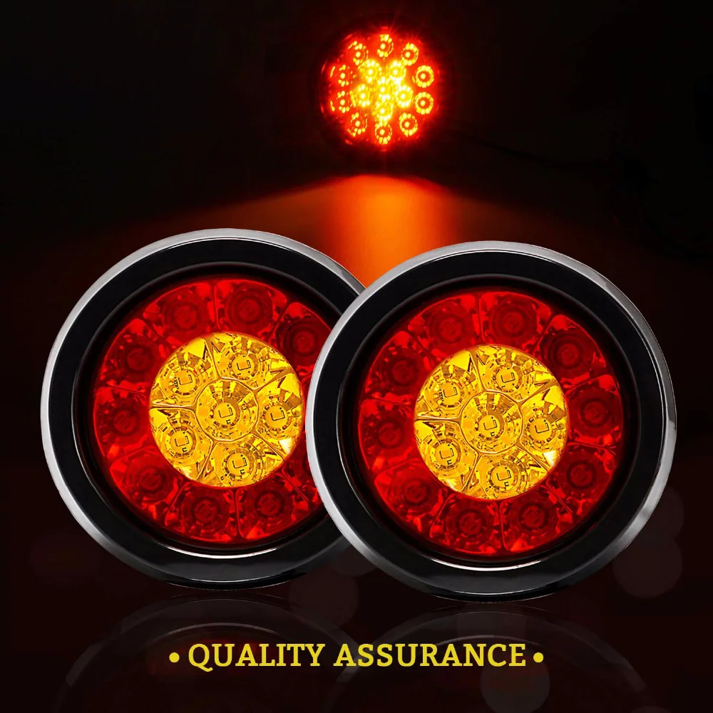 

2PCS Running Plastic Trailer Truck Lamp Tail Light 4Inch Round Brake Light With Rubber Grommet 16LED Reverse Universal RV Lamp