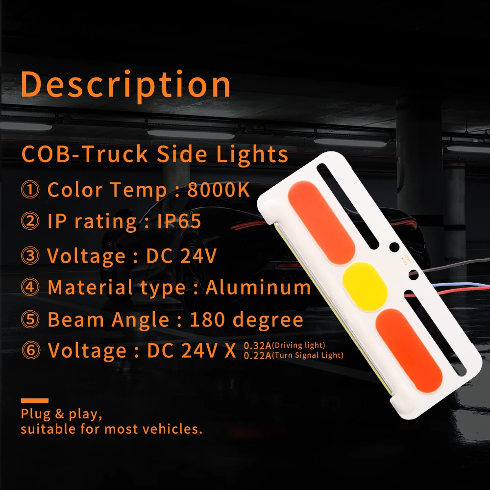 10X DC24V COB Truck Car Super Bright Lorry Van Side Light Waterproof Led Turn Signal Width Ground Anti-rear Trailer Waist | Автомобили и