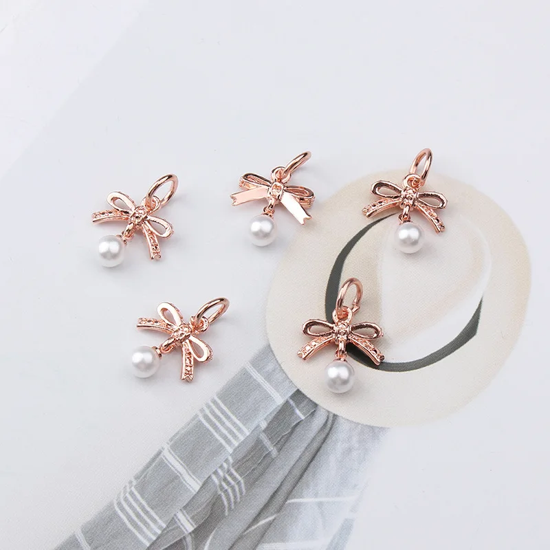 5 шт. металл цвета розового золота имитация жемчуга бантом Очаровательные бусы