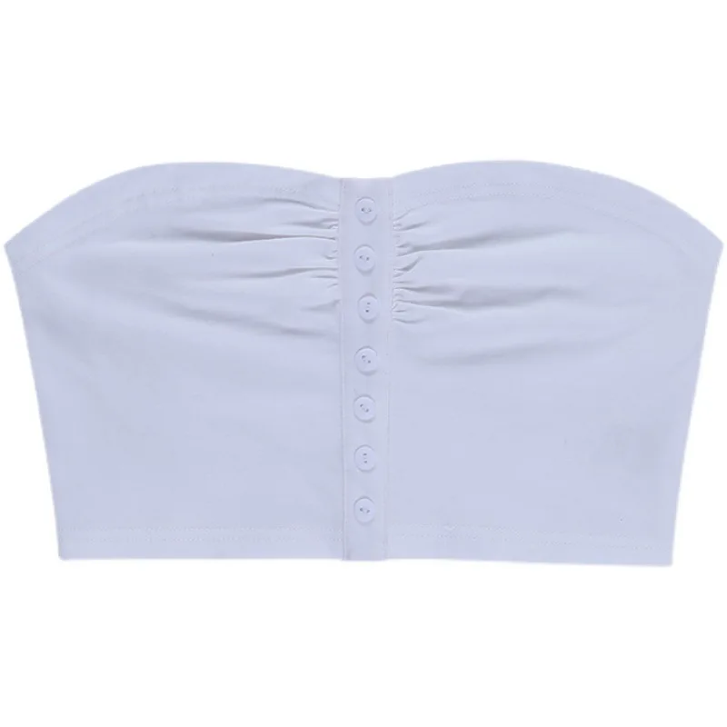 

Simple White Liner Tube Top Women's European and American Ins Fashion off-Shoulder Pleated Slim-Fit Crop-Top