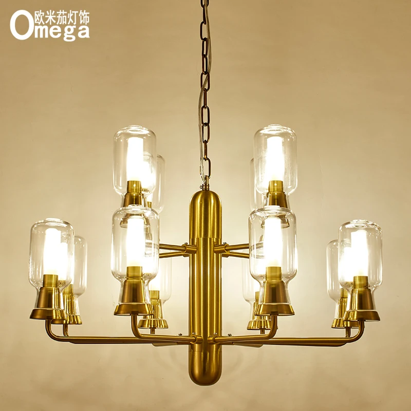 

Nordic designer creative glass chandeliers Post-modern minimalist living room bedroom restaurant personalized wrought iron lamps