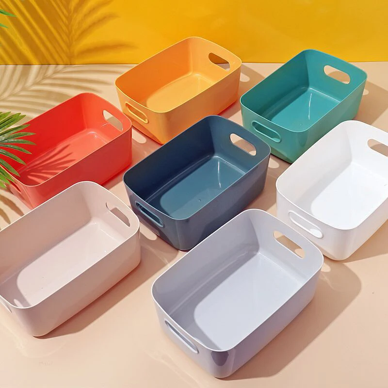 

New Storage Basket Organizer Sundry Storage Box Office Desktop Plastic Box Cosmetic kitchen Flavoring Storage Basket With Handle