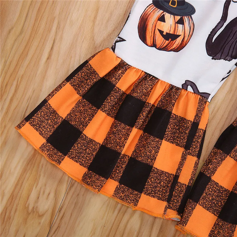 

Halloween Baby Girls Clothing Set Newborn Baby Letter Print Long Sleeve T-Shirt+Halloween Pumpkin Print Flared Trousers+Headband