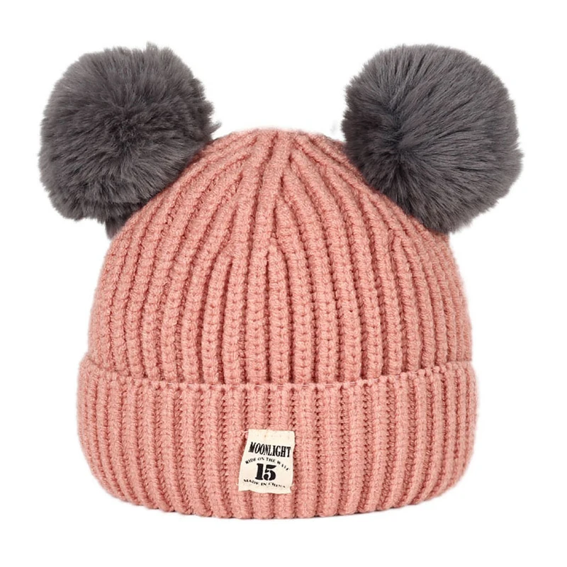 

Baby Beanies Hats Children Knitted Pompon Winter Autumn Cute Cap For Girls Boys Casual Solid Color Warm Girl Hat With Two Balls