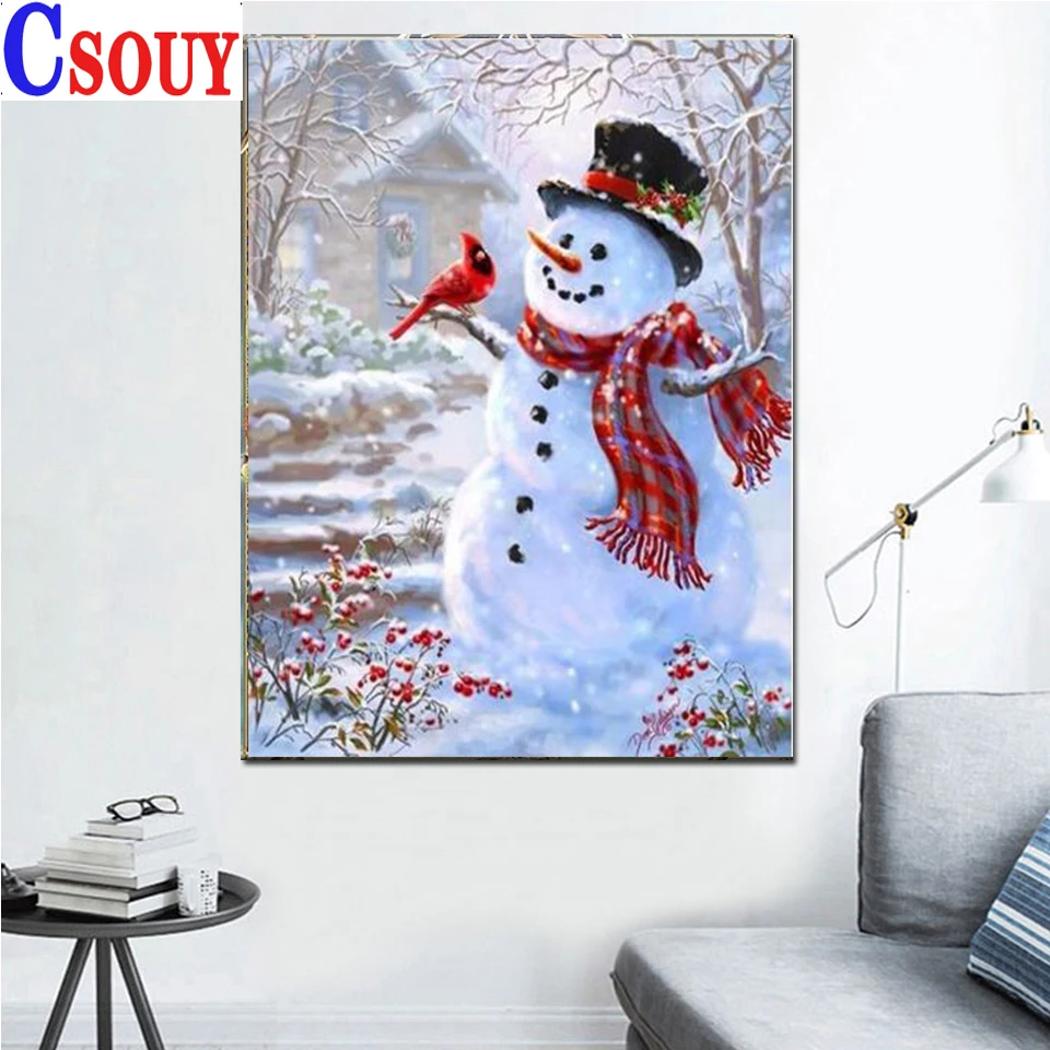 

Snowman Brid 5D Diy Diamond Embroidery Beauty Diamond Mosaic Drawing Full Square Round Drill Diamond Painting Cross Stitch Decor