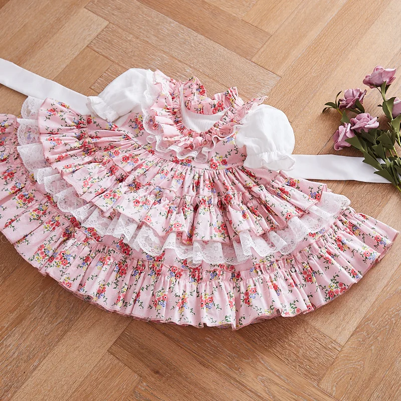 Летняя детская одежда для девочек испанские цветочные платья малышей Lotia Frocks