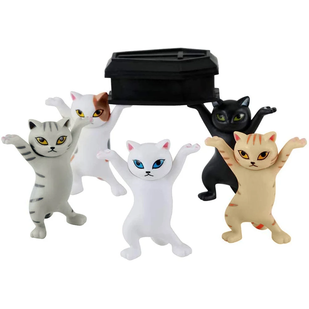 

5Pcs Cat Pen Holder DIY Toy Mobile Phone Holder Cat Coffin Dance Pallbearers Figure Animal Model Car Home Decor Gift