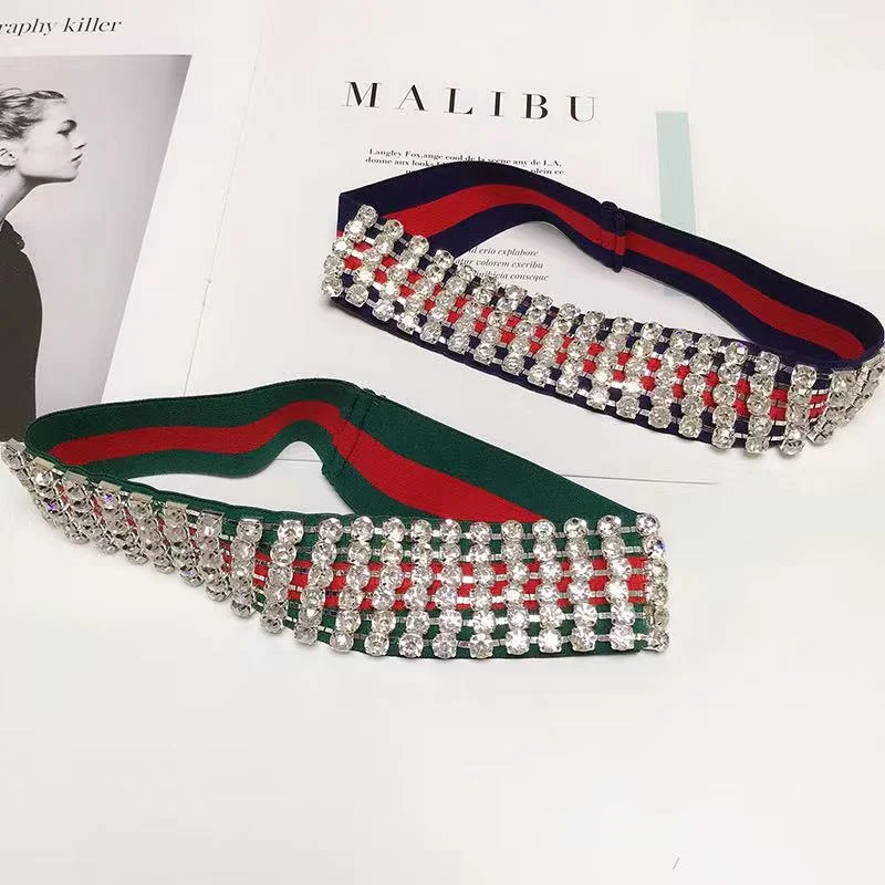 European and American fashion shining Rhinestone elastic hairband women hip hop crystal stripe hairband gift jewelry rack