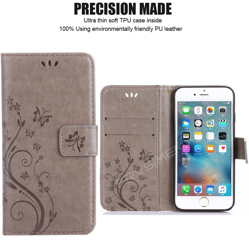 Кожаный чехол-книжка с бабочкой и цветами для iphone 11 Pro XS Max XR XsMAX X 10 5 5S SE 6 6s 7 Plus 8 plus, мягкий чехол-кошелек для телефона