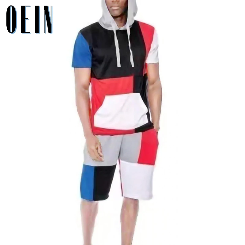 

Спортивный костюм мужской из 2 предметов, свитшот с капюшоном и шорты, повседневная одежда, лето 2021