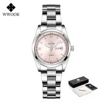 wwoor fashion womens watches top brand luxury pink bracelet waterproof automatic date ladies wristwatch reloj mujer montre femme