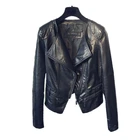 Женская мотоциклетная кожаная куртка на молнии, черная приталенная байкерская куртка с отложным воротником, весна-осень 2021