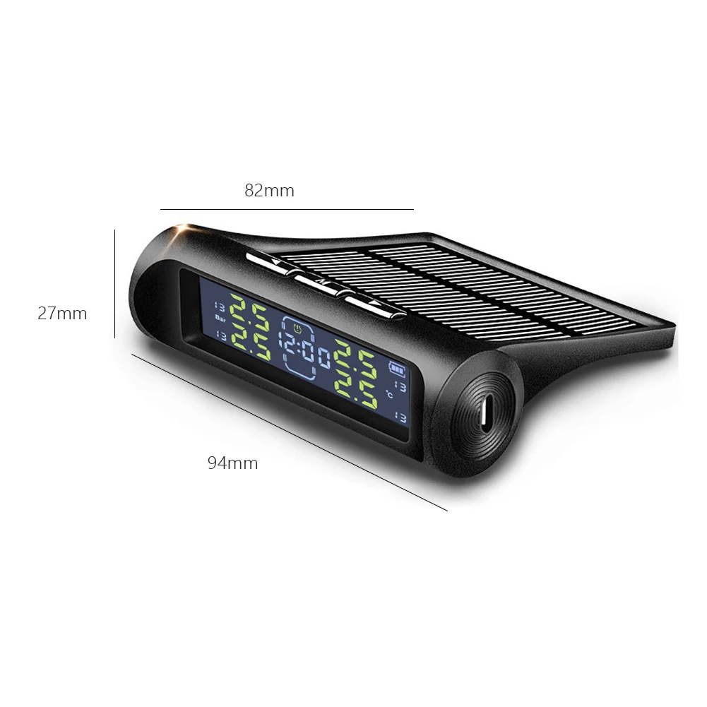 

AN-01D 2 in 1 Car Solar TPMS Clock LCD Display Auto Tyre Pressure Temperature Monitoring Alarm System with 4 Sensors