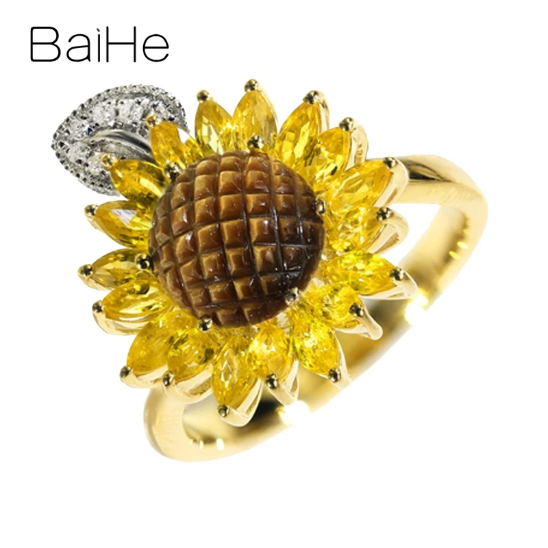 BAIHE однотонные 14K белые + желтые золотые натуральные бриллианты тигровый глаз