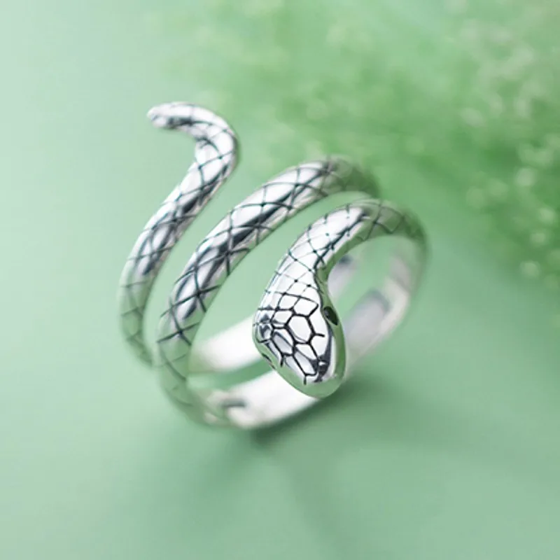 

BOCAI 2021 New 100% Real s925 Silver Ring Female Retro Snake Shape Personality Fashion Woman Ring