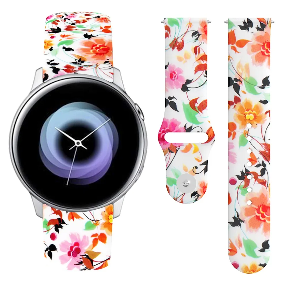 20 мм спортивный браслет с принтом для samsung Galaxy Watch Active 2 Силиконовый ремешок для Galaxy Watch 42 мм спортивный ремешок