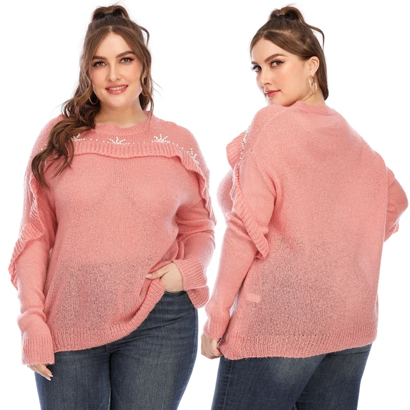 

Plus Size Sweater For Women Casual Loose Long Sleeve O Neck Knit Sweater Pullover