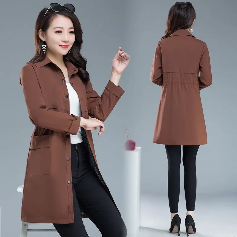 

Spring Autumn Coat Single Breasted Trench Woman Elegant Fashion Long Women Windbreakers Overcoat Ladies Causal Clothes W118