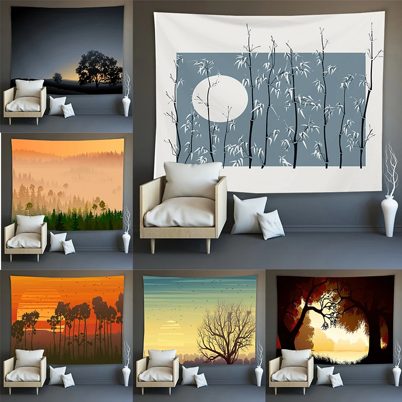 

Гобелен художественный настенный подвесной Декор лесной пейзаж различные стили ковровая ткань обновление расположения прикроватный холс...
