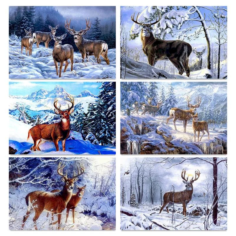 

RUOPOTY Animals DIY Painting By Numbers Snow Deer Kit Oil Paints 40*50 Picture By Numbers Photo Decoration For Kids Art