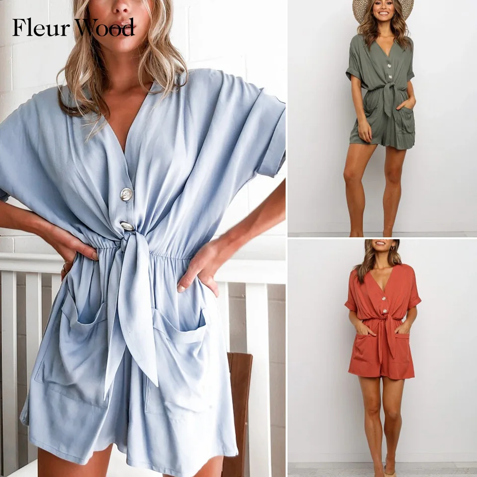 

FLEUR WOOD Summer Women Shirt Dress Chiffon Short Sleeve Summer Dress Solid With Belt Sexy V-Neck A-Line Party Mini Dress Vestid