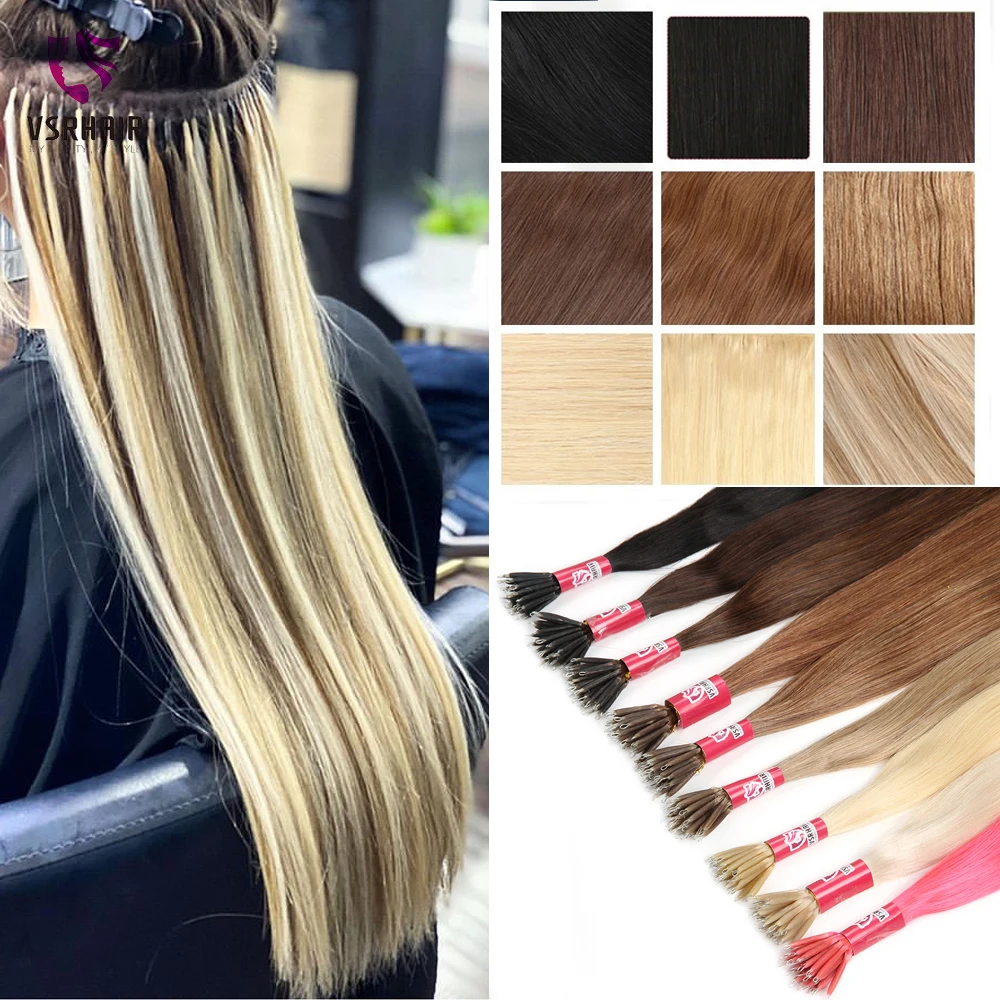 

VSR Double Drawn Machine Remy Human Fusion Hair Piano Blonde Color 1g/s Loop Micro Ring Beads Nano Hair Extensions