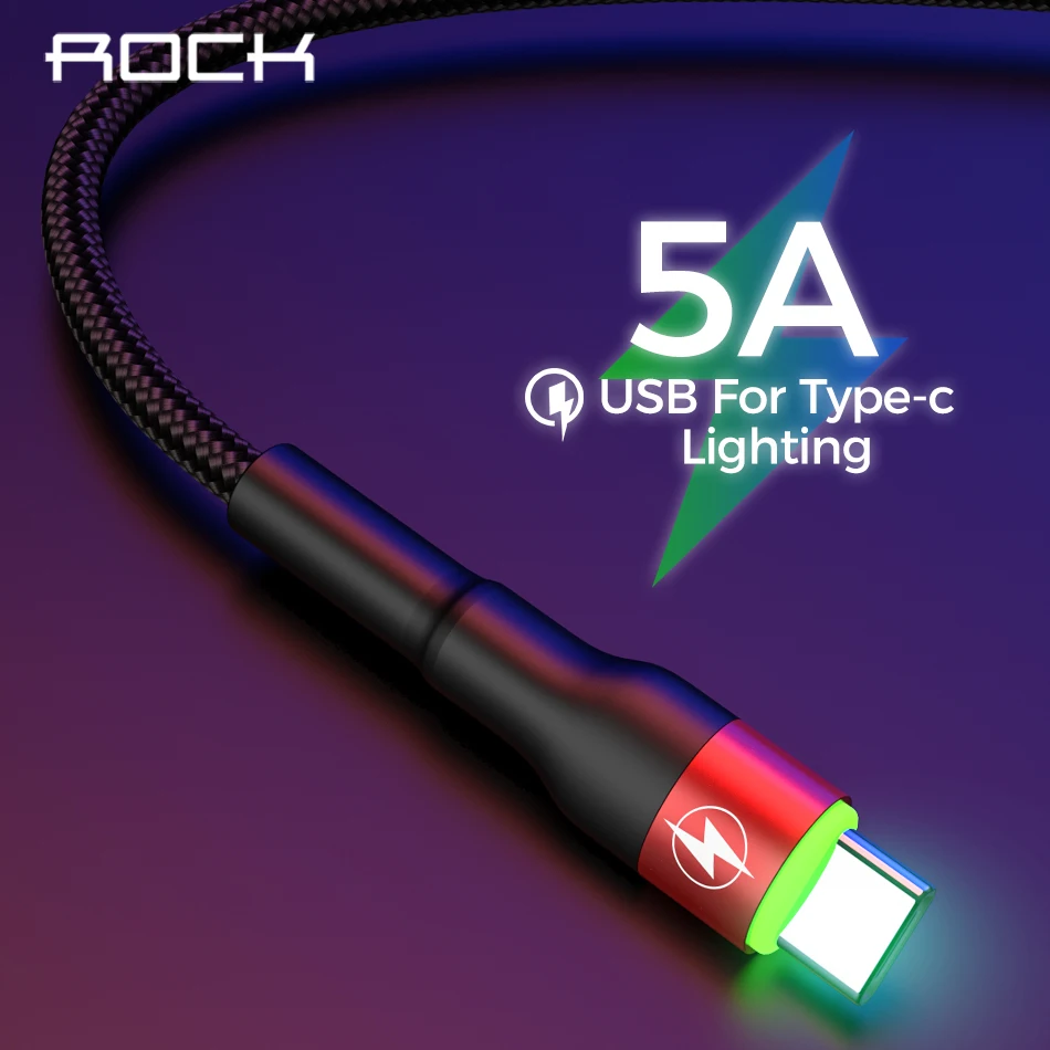 Кабель ROCK 5A USB Type C для Xiaomi Redmi K20 Pro LED мобильного телефона QC 3 0 4 кабель быстрой