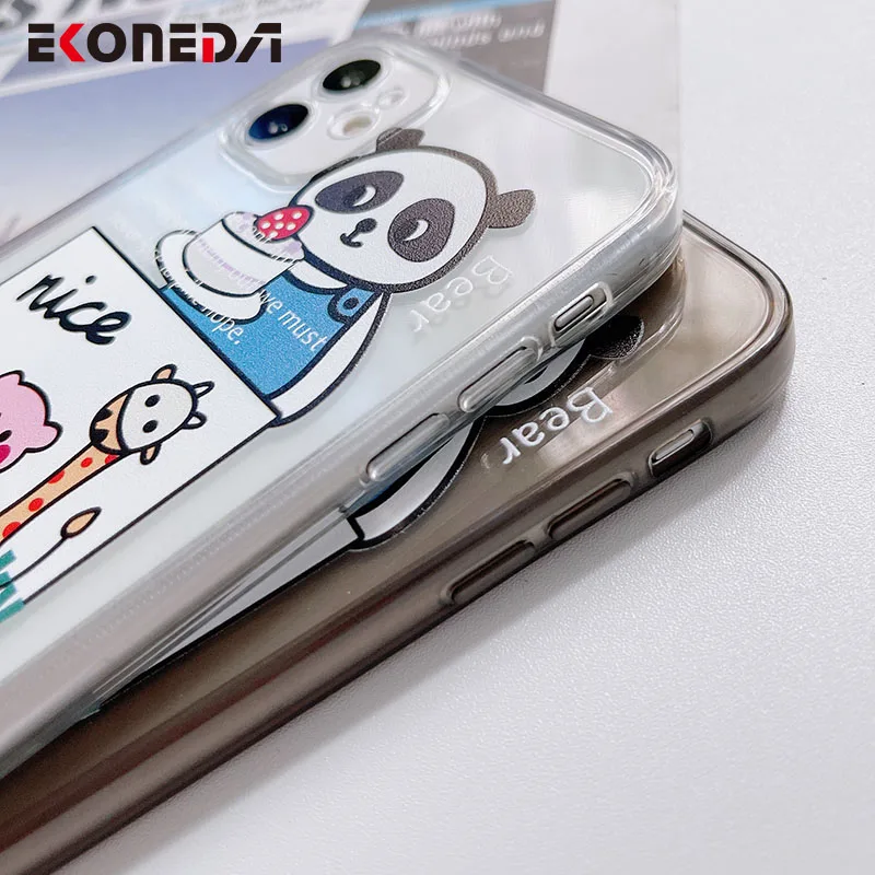 

EKONEDA Protective Phone Case For iPhone 12 11 Pro XS Max XR X 8 7 Plus Case Silicone Cartoon Panda Label TPU Back Cover