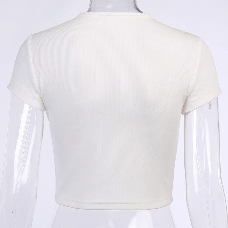 

2020 Summer Short Sleeve Slim Round Neck Hanging Chain Hollow T-shirt