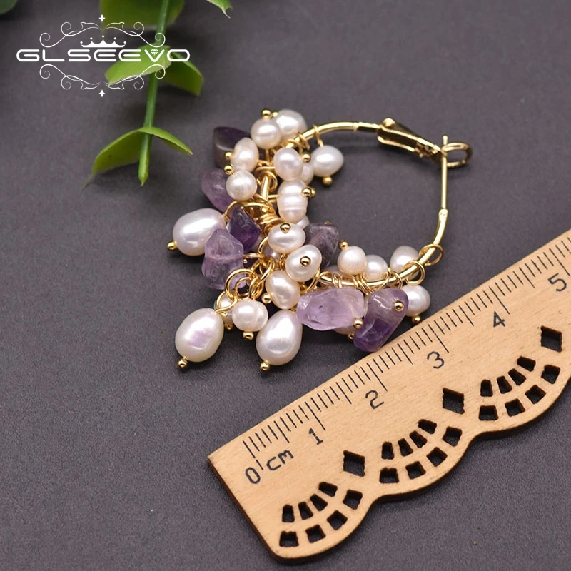 GLSEEVO ручная работа Пресноводный жемчуг серьги Свадебная вечеринка аметист для