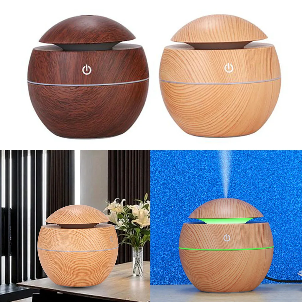 

130ml Home Office Car Air Humidifier Essential Oil Diffuser Colorful LED Light Wood Grain USB Air Mist Humidifier 2020 New