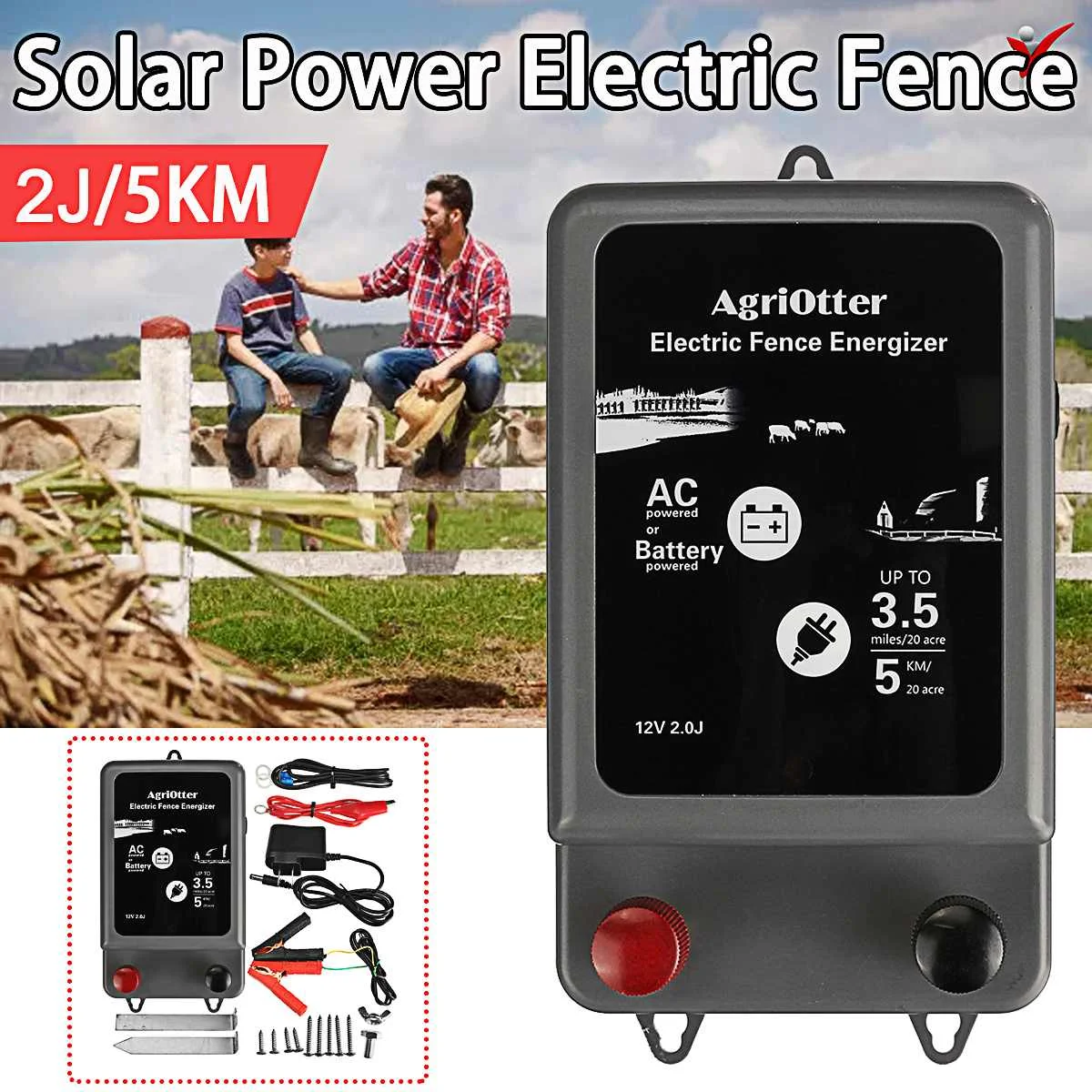 

Электрический забор на солнечной батарее 2J, 5 км, контроллер заряда для овец, лошадей, крупного рогатого скота, птицефабрик