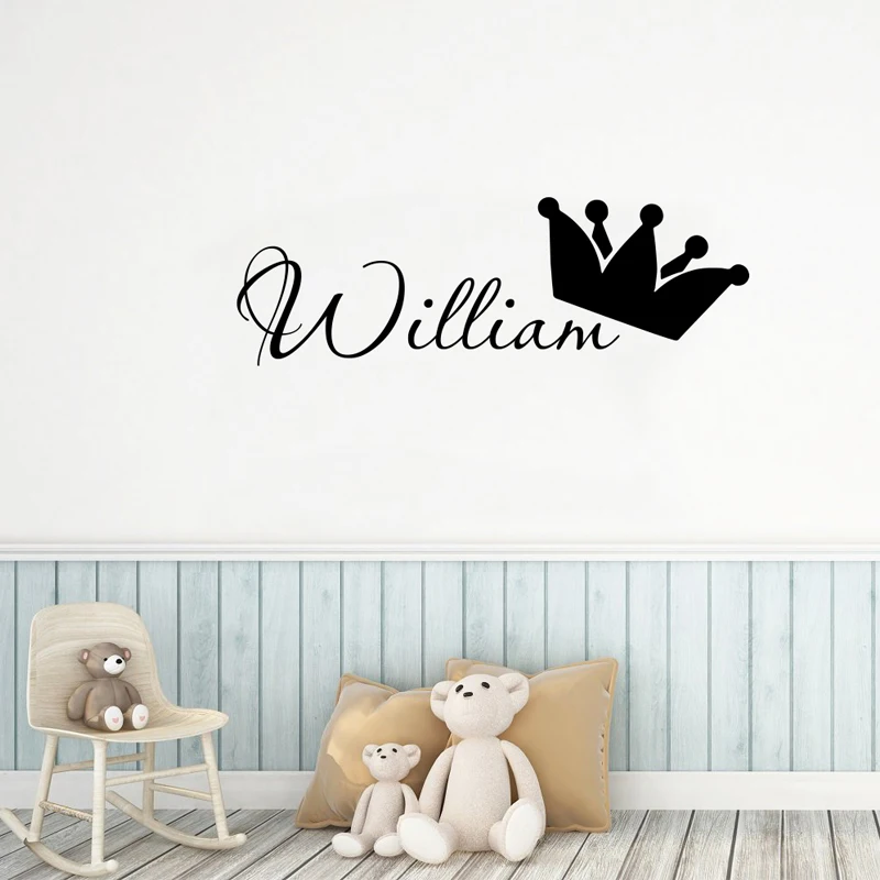 

Custom Names Wall Stickers Cartoon Crown Personalized Vinyl Decals Removable Mural For Kids Babys Room Decoration Bedroom Decor