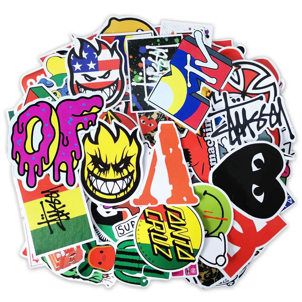 

100 PCS Fashion Cool Brand Skateboard Sticker Waterproof Polyethylene Bicycle Water Cup Guitar Luggage Teenage Notebook Sticker
